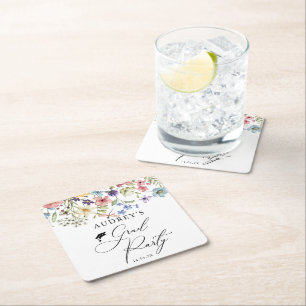 Modern Wildflowers Floral  Grad Party  Square Paper Coaster