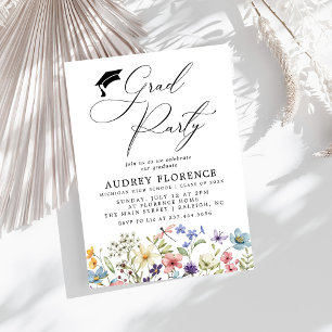Modern  Wildflowers Floral Graduation Party Invitation