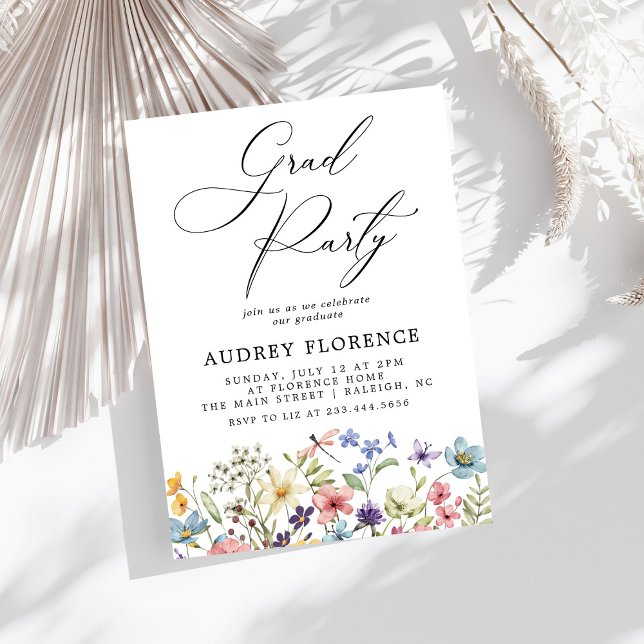 Modern  Wildflowers Floral Graduation Party Invitation (Creator Uploaded)
