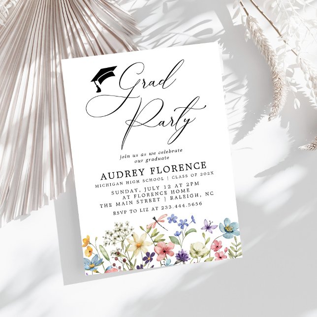 Modern  Wildflowers Floral Graduation Party Invitation (Creator Uploaded)