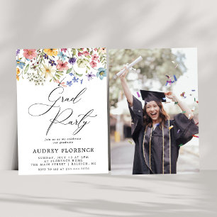 Modern  Wildflowers Floral Photo Graduation Party Invitation