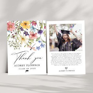 Modern Wildflowers Floral Photo Graduation Party Thank You Card