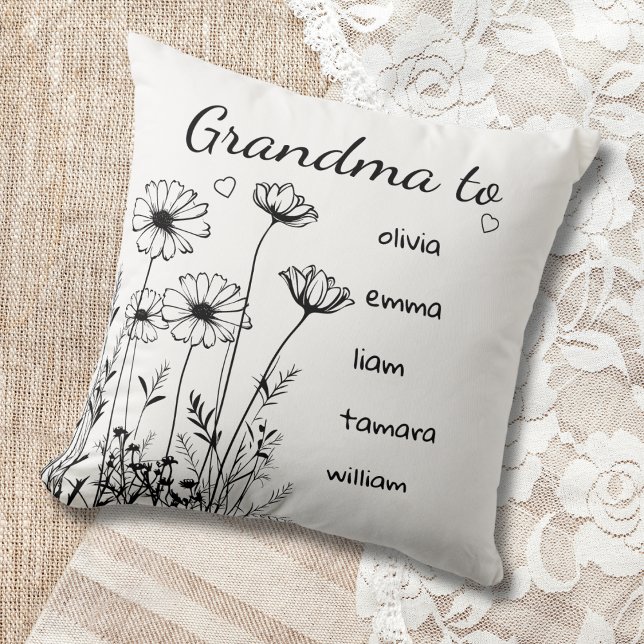 Modern Wildflowers Grandchildrens Names Grandma  Cushion (Creator Uploaded)