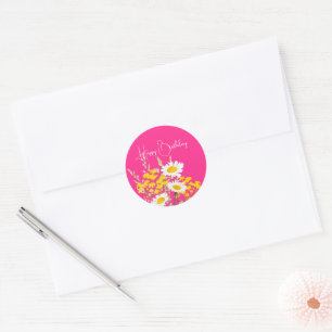Modern Wildflowers Happy Birthday Classic Round Sticker