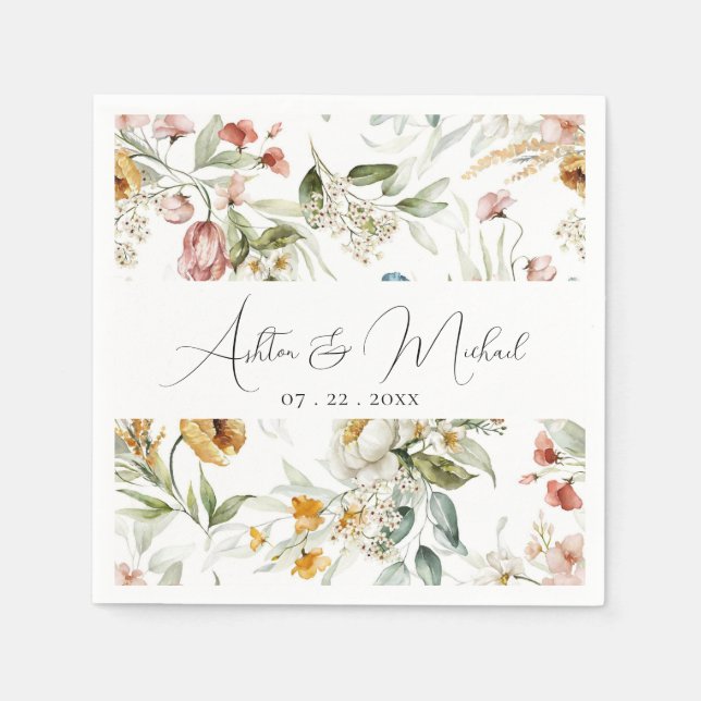 Modern Wildflowers Minimalist Wedding Napkin (Front)