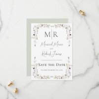 Modern Wildflowers Monogram Green Wedding