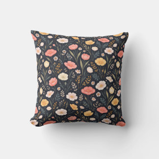 Modern Wildflowers on a Navy Background Cushion