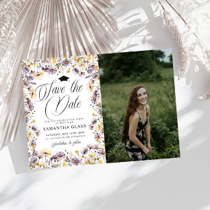Modern  Wildflowers Save The Date Photo Graduation Invitation