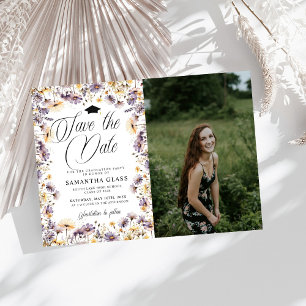 Modern  Wildflowers Save The Date Photo Graduation Invitation