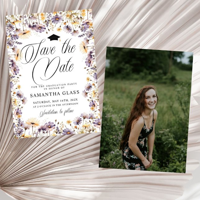 Modern  Wildflowers Save The Date Photo Graduation Invitation (Creator Uploaded)