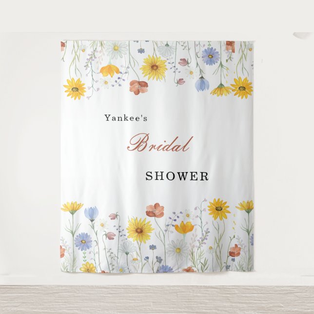 Modern wildflowers spring wedding Backdrop Decor Tapestry (Front)