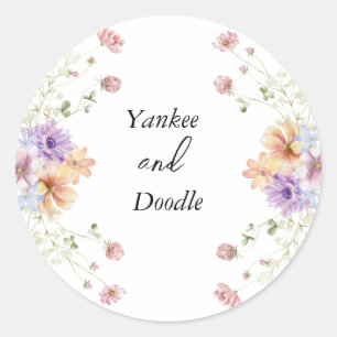 Modern wildflowers spring wedding classic round sticker