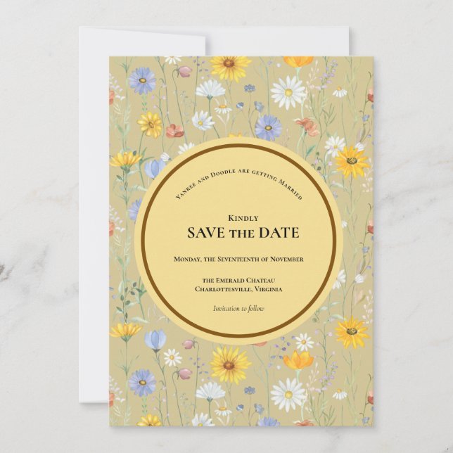 Modern wildflowers spring wedding save the date (Front)