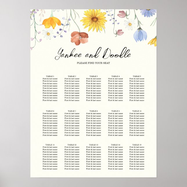 Modern wildflowers spring wedding  Seating Chart (Front)