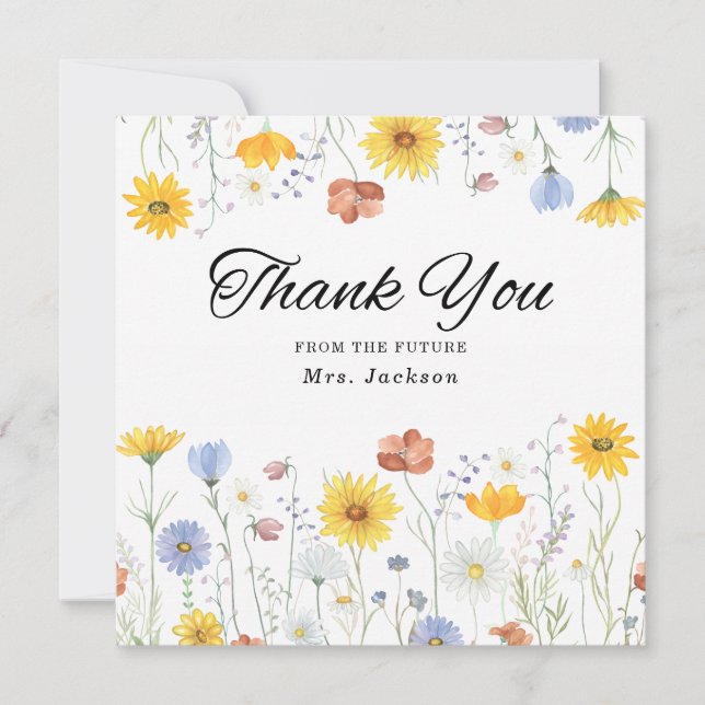 Modern wildflowers spring wedding thank you card (Front)