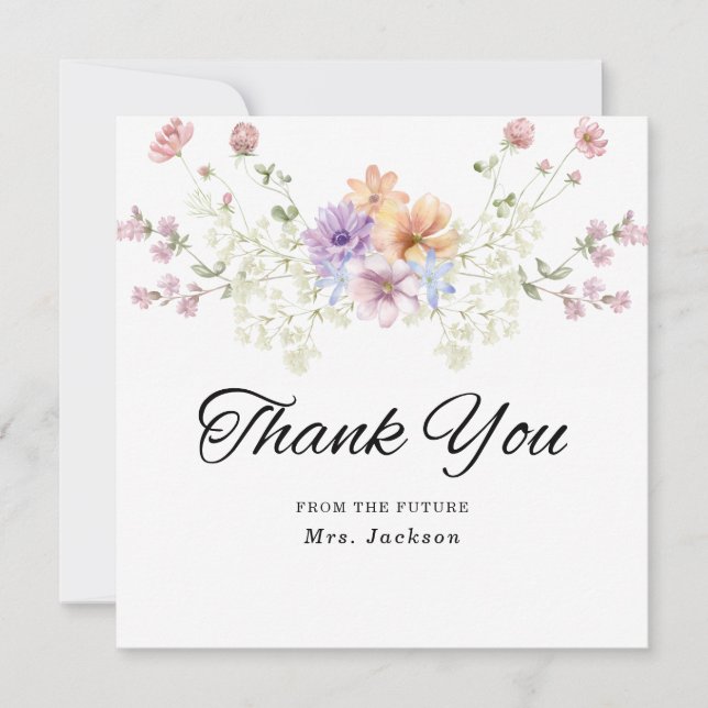 Modern wildflowers spring wedding thank you card (Front)