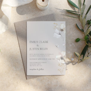 Modern Wildflowers Watercolor Beige Wedding Invitation