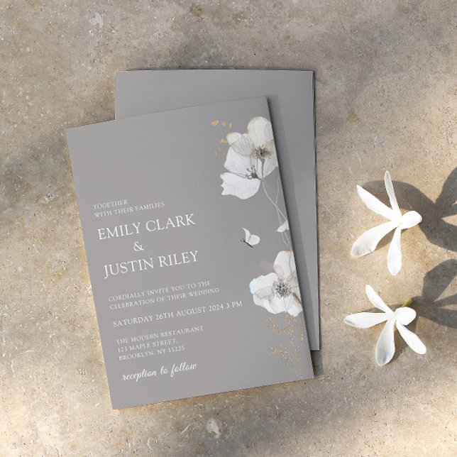 Modern Wildflowers Watercolor Beige Wedding Invitation (Creator Uploaded)