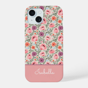 Modern Wildflowers with Name iPhone 15 Case