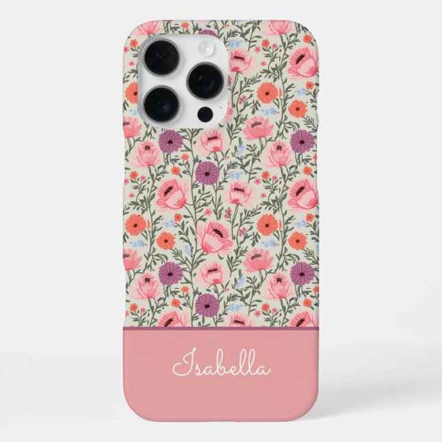 Modern Wildflowers with Name iPhone Case (Back)