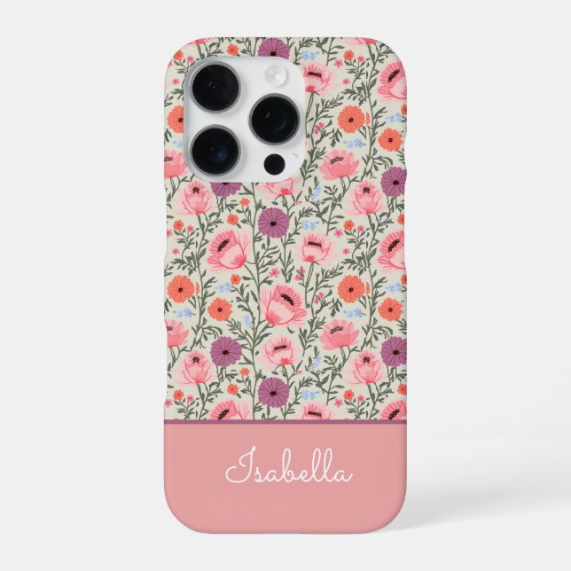 Modern Wildflowers with Name iPhone Case (Back)