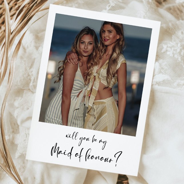Modern Will you be my maid of honour photo card (Creator Uploaded)