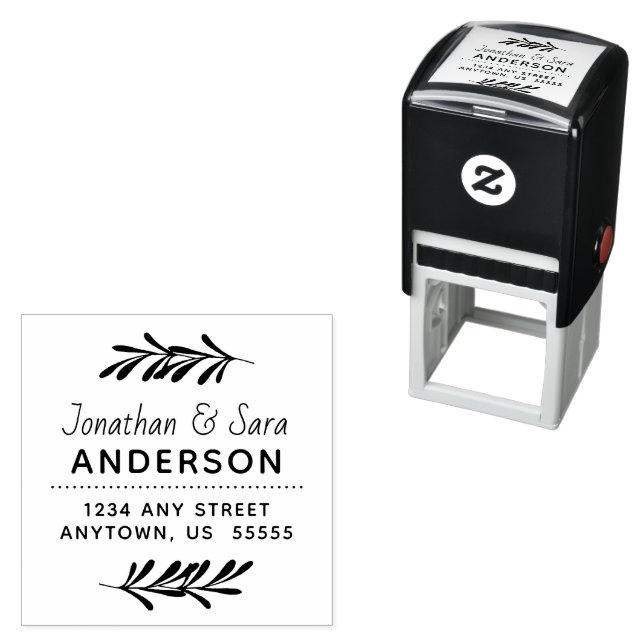 Modern Willow Leaves Return Address Self-inking Stamp (In Situ)