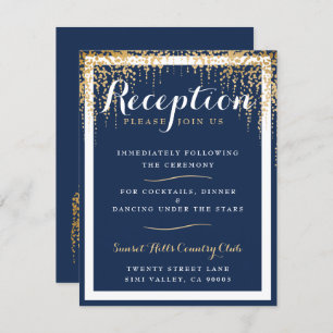 Modern Willow Tree Blue Gold Wedding Reception Invitation