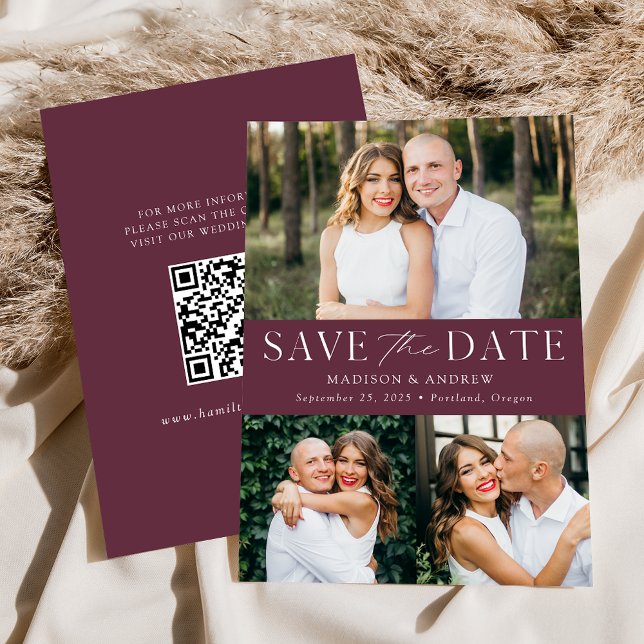 Modern Wine 3 Photo QR Code Save The Date (Creator Uploaded)