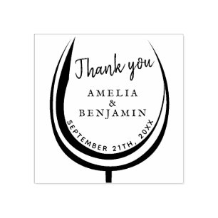 Modern Wine Glass Typography Thank you Wedding Rubber Stamp