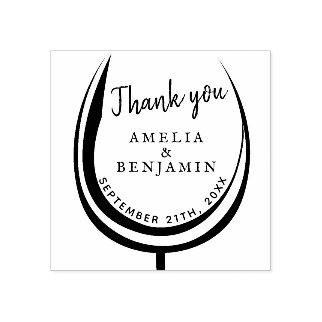 Modern Wine Glass Typography Thank you Wedding Rubber Stamp (Imprint)