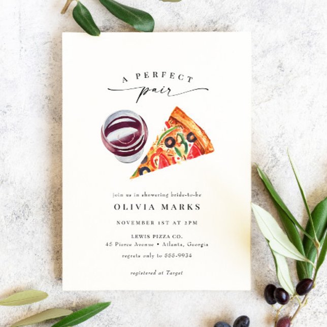 Modern Wine & Pizza Perfect Pair Bridal Shower Invitation (Creator Uploaded)