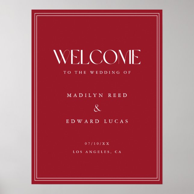 Modern Wine Red Bold Typography Wedding Welcome Poster (Front)