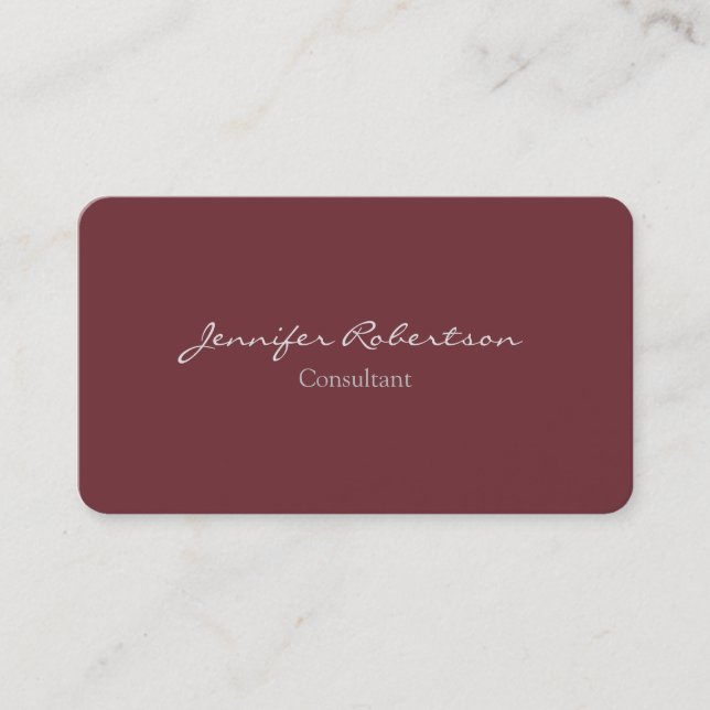Modern Wine Red Colour Plain Unique Business Card (Front)
