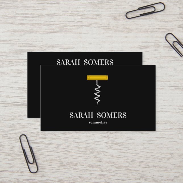 Modern Wine Stain Corkscrew Sommelier Bartender Business Card (Front/Back In Situ)