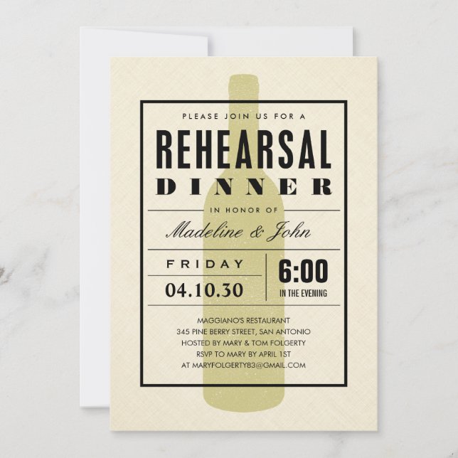 Modern Wine Wedding Rehearsal Dinner Invitations (Front)