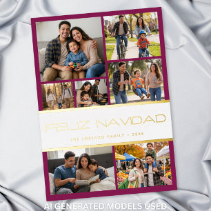 Modern Wine White 7 Photo Collage Feliz Navidad