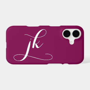 Modern Wine White Script Monogram Name