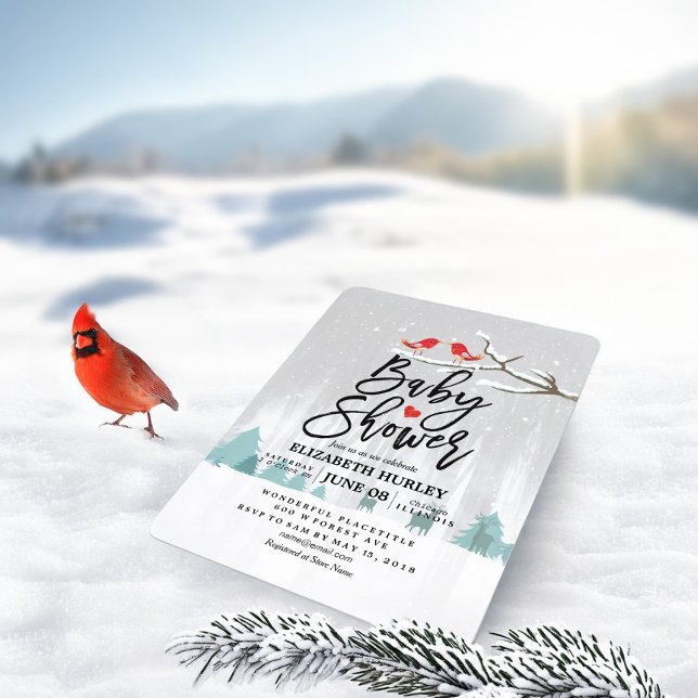 Modern Winter Baby Shower Snow Scene Bird Reindeer Invitation (Creator Uploaded)