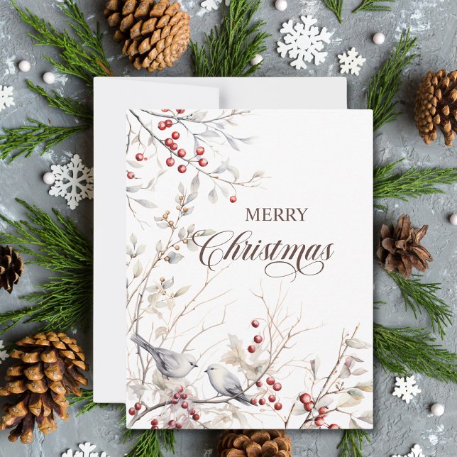 Modern Winter Berries Birds Christmas Card (Creator Uploaded)