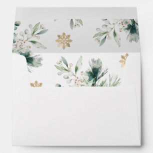 Modern Winter Berries Greenery Gold Christmas Envelope