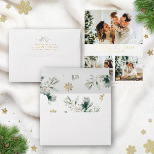 Modern Winter Berries Greenery Gold Christmas Envelope