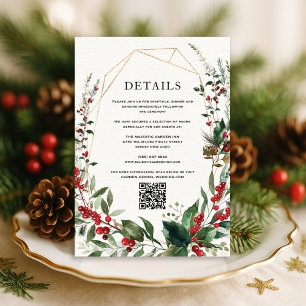 Modern Winter Berries Greenery Wedding Details Enclosure Card