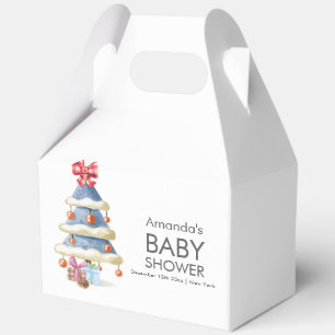 Modern Winter Bow Christmas Tree Baby Shower  Favour Box