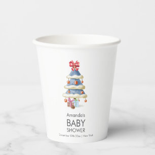 Modern Winter Bow Christmas Tree Baby Shower  Paper Cups