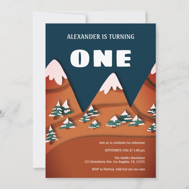 Modern Winter Boy First Birthday Invitation (Front)