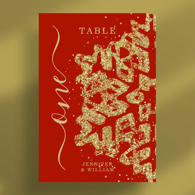 Modern Winter Christmas Holiday Wedding Gold Red  Table Number (Modern Winter Christmas Holiday Wedding Gold Red Table Number)