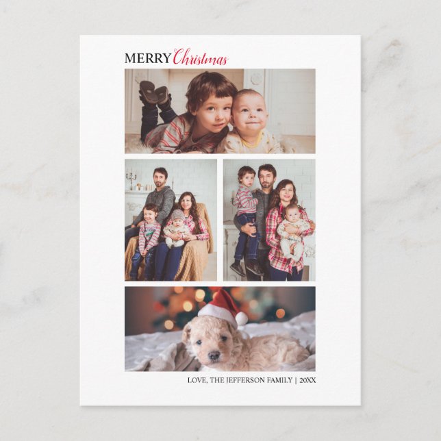 Modern Winter Christmas Photo Collage Holiday Postcard (Front)