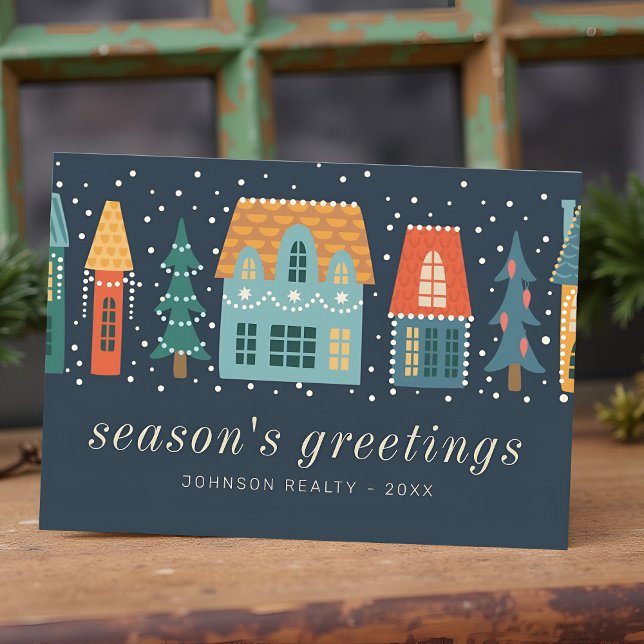 Modern Winter Christmas Town Business Holiday Card (Creator Uploaded)