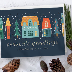 Modern Winter Christmas Town Business Postcard